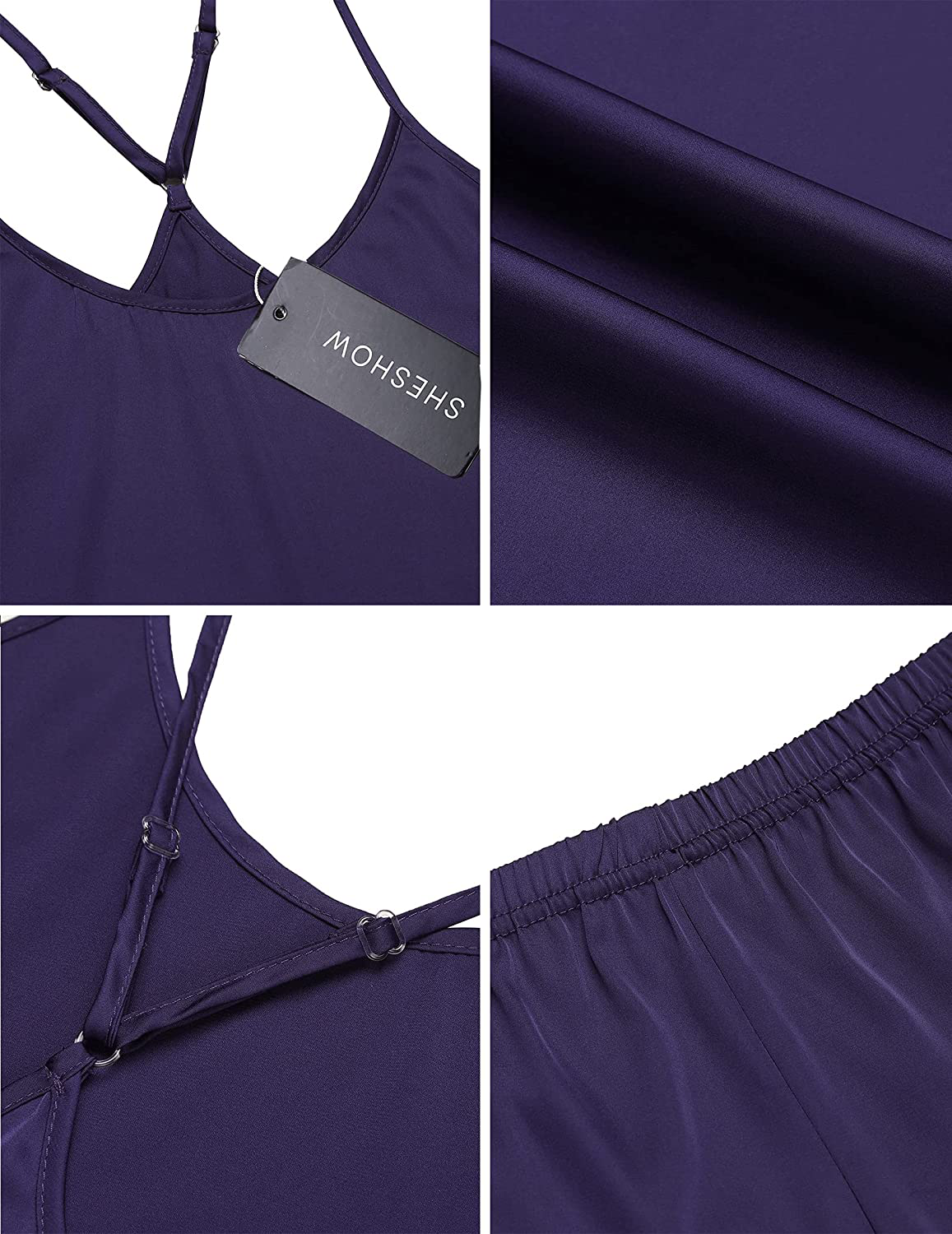 Sheshow Women'S Cami Shorts Sets Satin Sexy Lingerie Pajamas Silky Pjs Sleepwear O Neck Nightwear Lounge Set S-XXL Apparel & Accessories > Clothing > Sleepwear & Loungewear Kylie Max