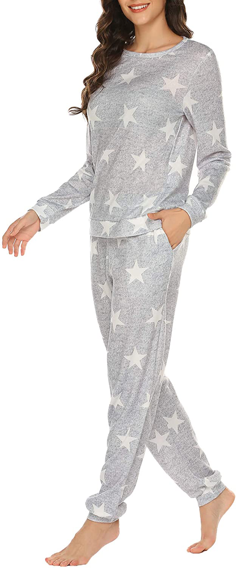 Ekouaer Womens Pajama Set Long Sleeve Sleepwear Star Print Nightwear Soft Pjs Lounge Sets with Pockets Apparel & Accessories > Clothing > Sleepwear & Loungewear > Pajamas Ekouaer
