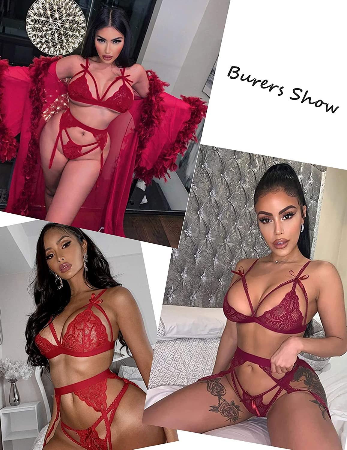 Avidlove Women Lingerie Set Lace Teddy Strap Babydoll Bodysuit with Garter Belts Apparel & Accessories > Clothing > Underwear & Socks > Lingerie Avidlove