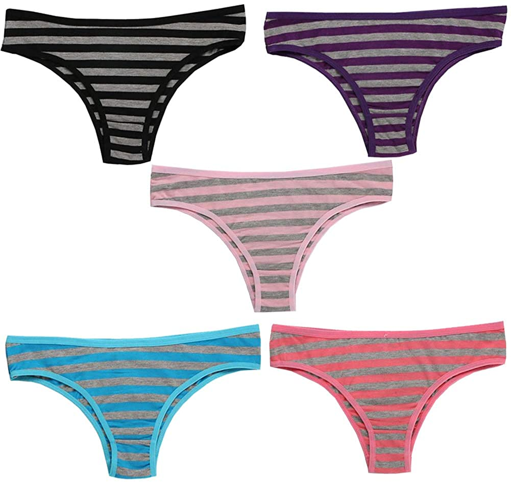 Nightaste Womens Cotton Cheeky Bikini Underwear Pack of 5Pcs Low Rise Half Back Coverage Tanga Panties Apparel & Accessories > Clothing > Underwear & Socks > Underwear Nightaste 5stripes X-Large(waist: 30.51")