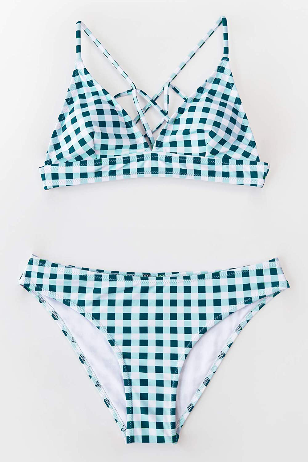 CUPSHE Women’s Bikini Swimsuit Stripe V Neck Back Cross Two Piece Bathing Suit Apparel & Accessories > Clothing > Swimwear KYLIE MAX