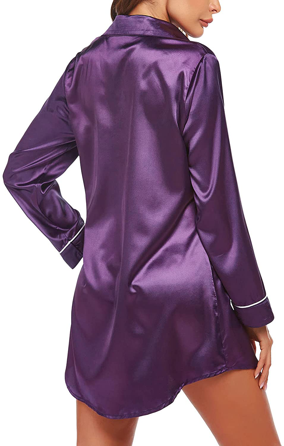 Ekouaer Women'S Long Sleeve Satin Sleepshirt Button down Nightgowns Silk Nightshirt Pajama Top Sleepwear S-XXL Apparel & Accessories > Clothing > Sleepwear & Loungewear > Nightgowns Kylie Max