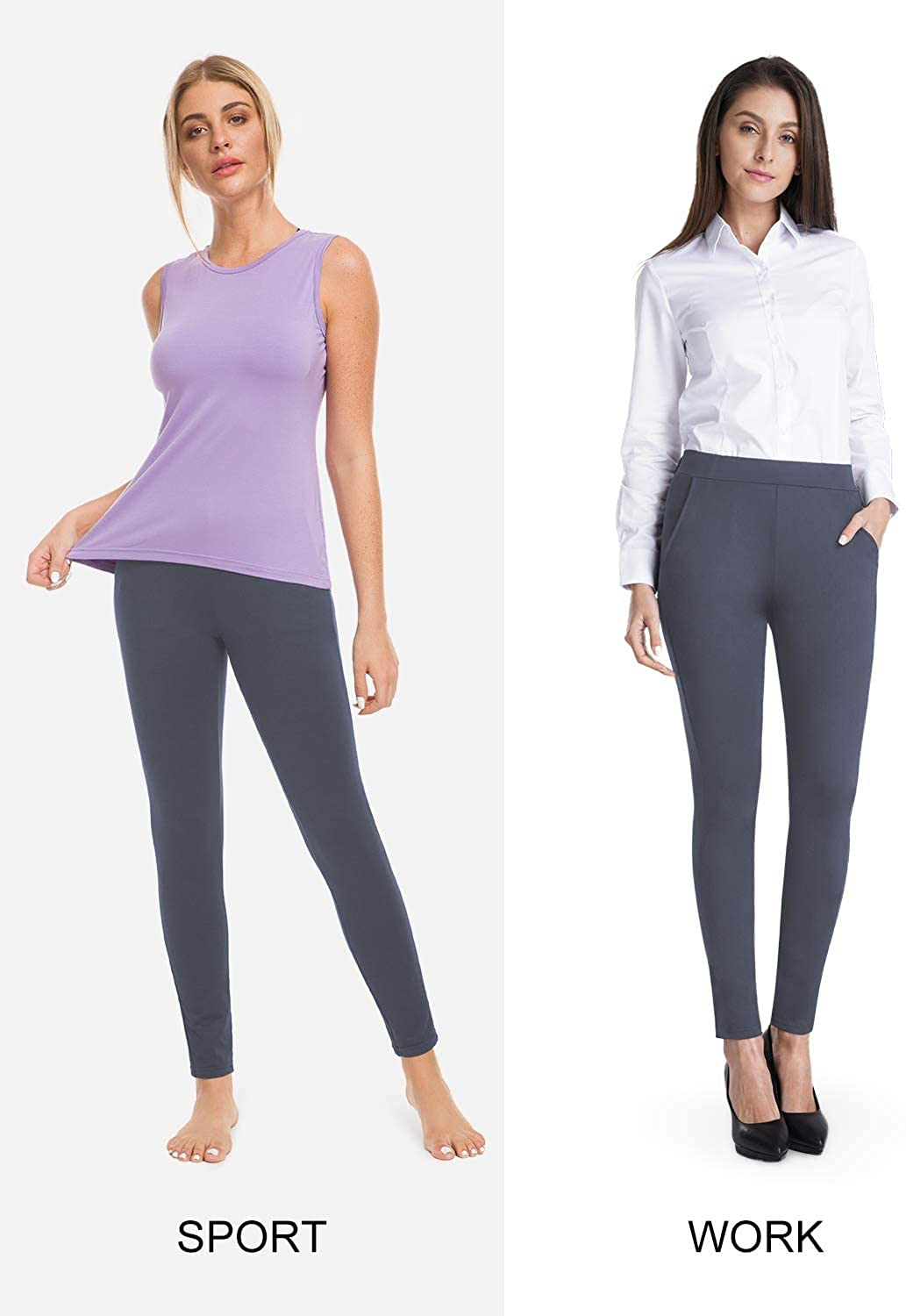 Bamans Women's Skinny Leg Work Pull on Slim Stretch Yoga Dress Pants w/Tummy Control Apparel & Accessories > Clothing > Activewear KYLIE MAX