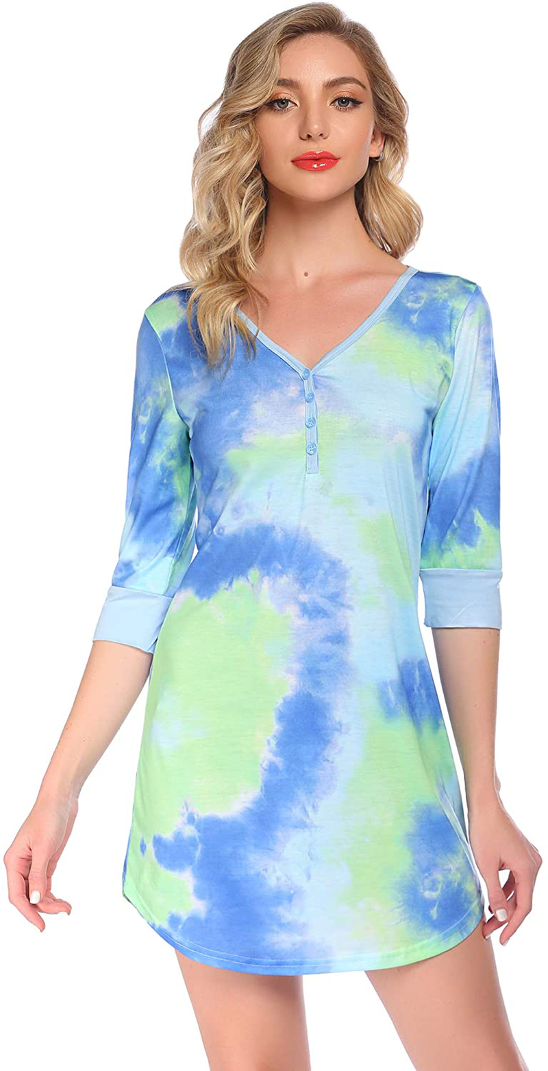 Ekouaer Women'S Nightgown Sleep Nightshirt Sleepshirt Button down Pajama Dress Sleepwear Apparel & Accessories > Clothing > Sleepwear & Loungewear > Nightgowns Kylie Max