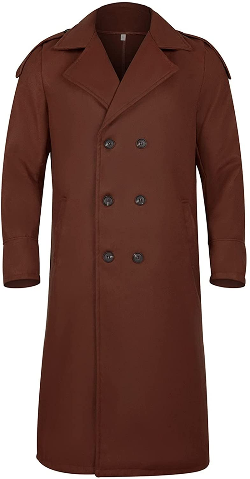 Merthy Mens Winter Warm French Woolen Trench Coats Long Sleeved Turn-Down Collar Double Breasted Business Long Pea Coat Apparel & Accessories > Clothing > Underwear & Socks > Shapewear Merthy