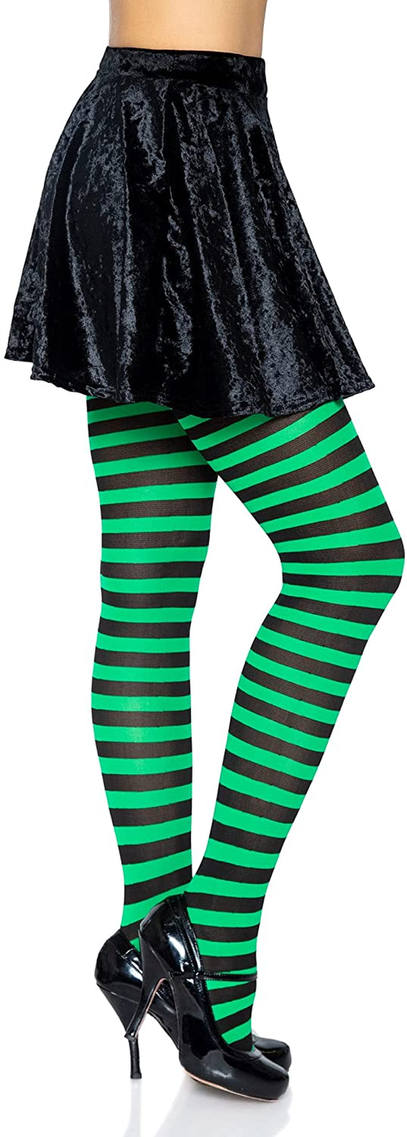 Leg Avenue Womens Nylon Striped Tights Costume Hosiery, Black/Kel Gr, One Size US Apparel & Accessories > Clothing > Underwear & Socks > Shapewear Leg Avenue