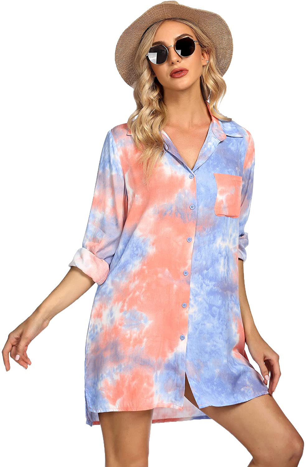 SHESHOW Women'S Beach Cover up Long Sleeve Button down Shirt Beach Bikini Coverups Dress Swimsuit Covers S-3XL Apparel & Accessories > Clothing > Swimwear Kylie Max