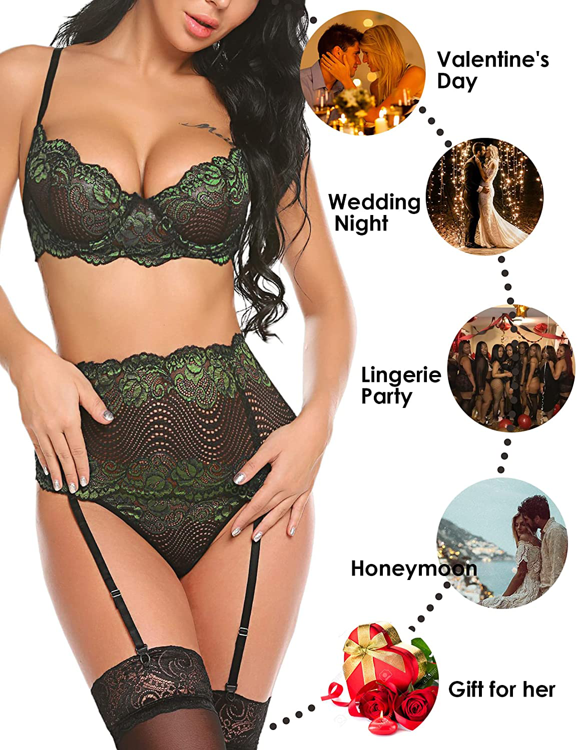 Avidlove Women Lingerie Set with Garter Belts Sexy Bra and Panty Underwire Lingerie Sets Apparel & Accessories > Clothing > Underwear & Socks > Lingerie Kylie Max