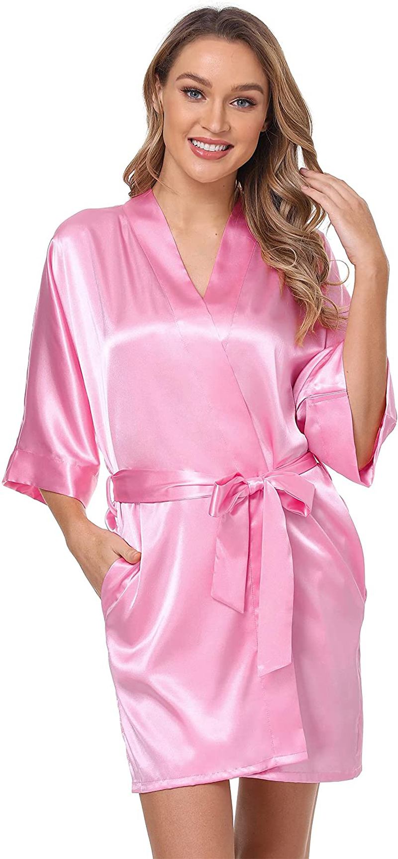 The Bund Women'S Short Robes Lace Bride Bridesmaids Sexy Bathrobe Satin Spa Robe Pure Color Apparel & Accessories > Clothing > Sleepwear & Loungewear > Robes The Bund