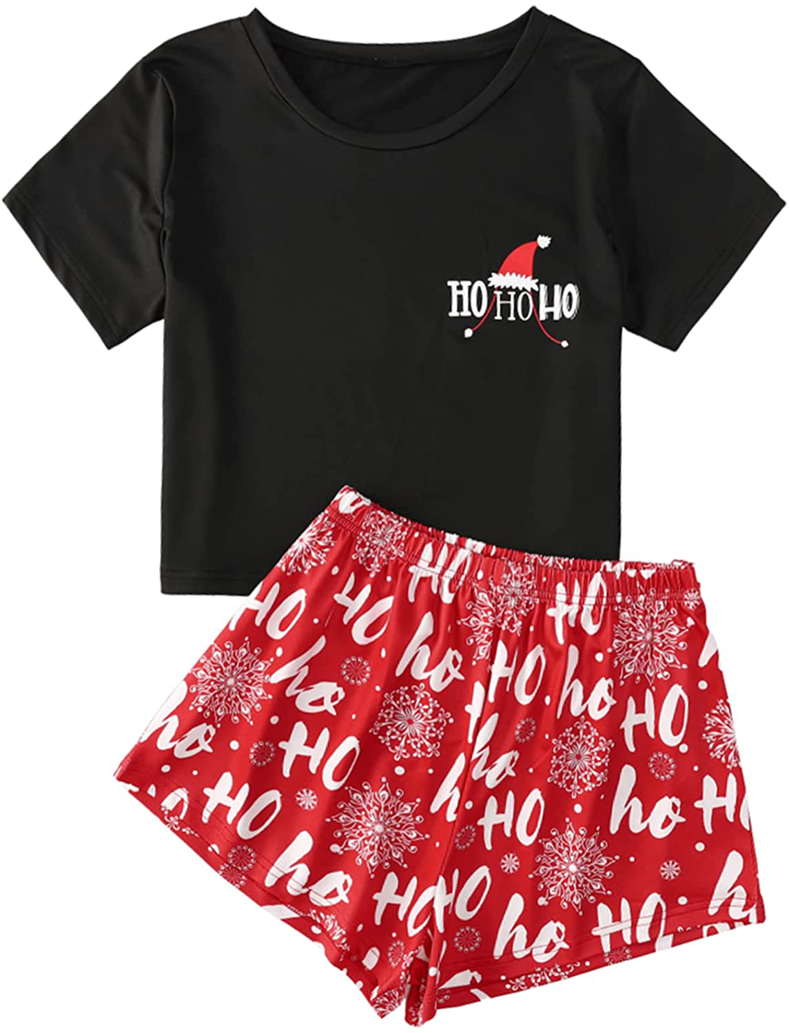 DIDK Women's Cute Cartoon Print Tee and Shorts Pajama Set Apparel & Accessories > Clothing > Sleepwear & Loungewear > Pajamas DIDK Christmas Multicolor Small