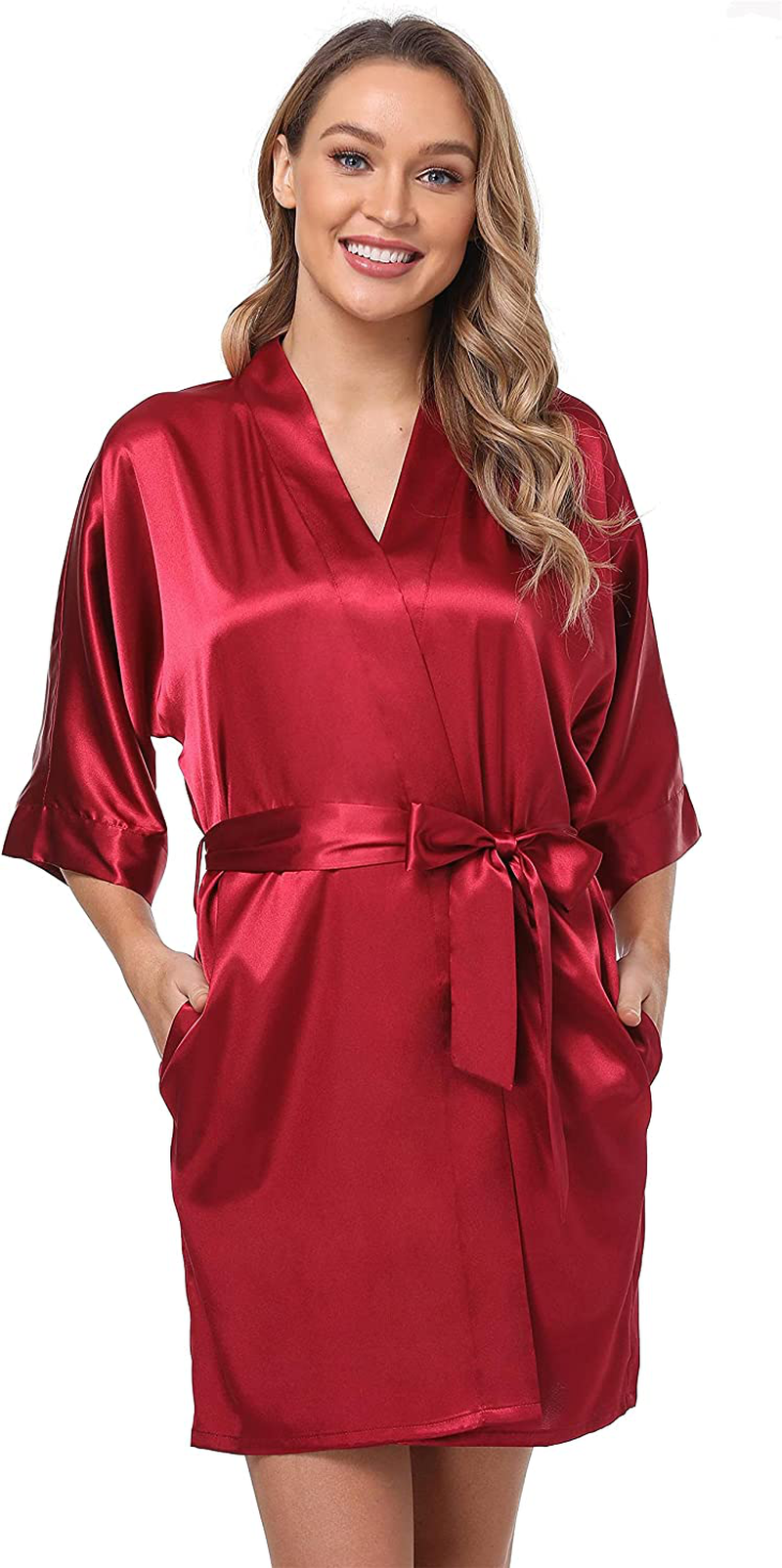 The Bund Women'S Short Robes Lace Bride Bridesmaids Sexy Bathrobe Satin Spa Robe Pure Color Apparel & Accessories > Clothing > Sleepwear & Loungewear > Robes The Bund Bordeaux X-Large