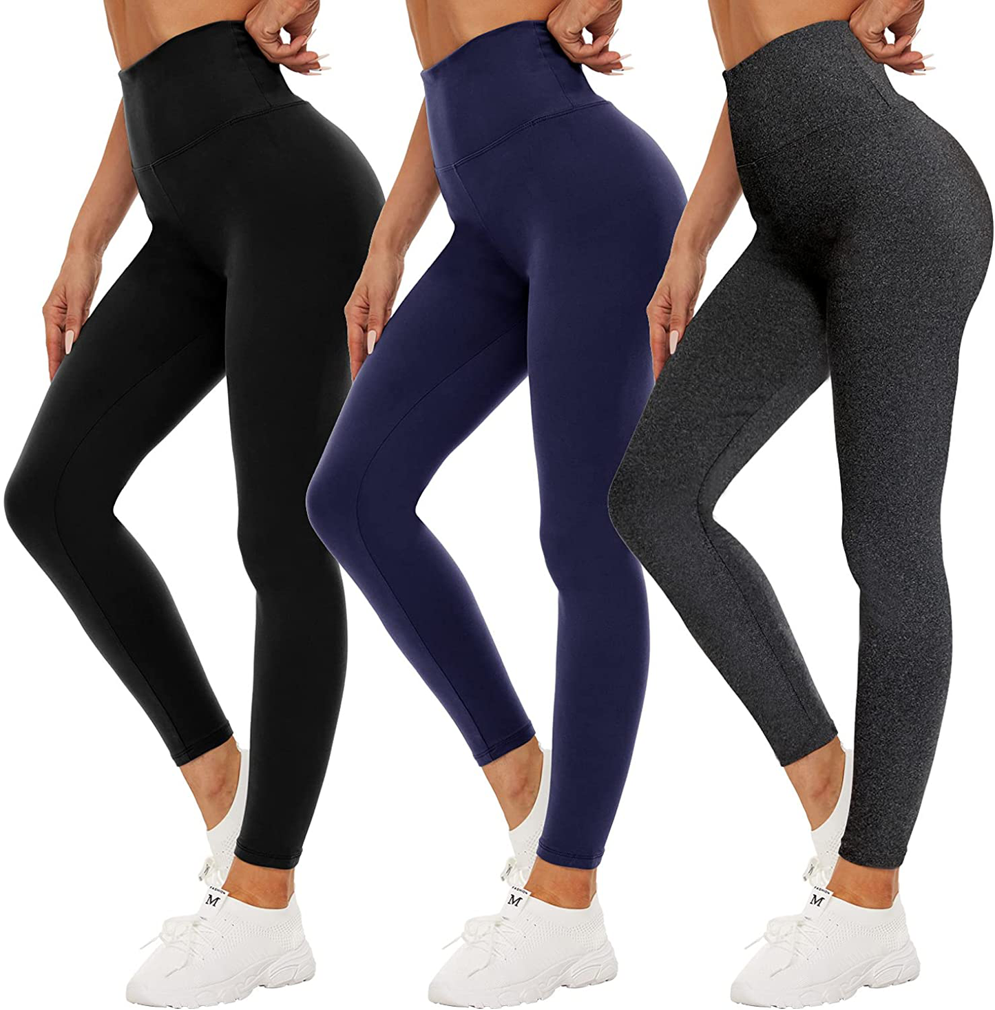 QGGQDD 3 Pack Black High Waisted Leggings for Women - Buttery Soft Workout Yoga Athletic Leggings Apparel & Accessories > Clothing > Activewear QGGQDD Black/ Navy Blue/ Dark Grey Heather Small-Medium