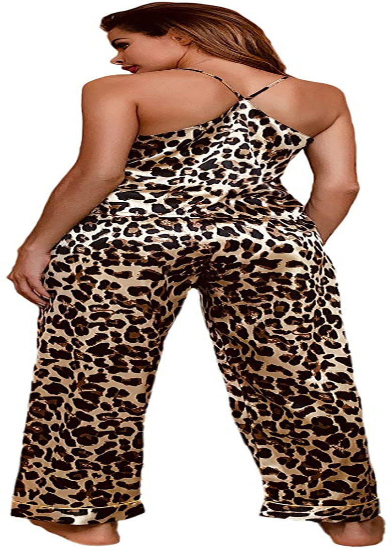 SOLY HUX Women'S Leopard Print Cami Top with Pants Satin Pajama Set Sleepwear Apparel & Accessories > Clothing > Sleepwear & Loungewear Kylie Max