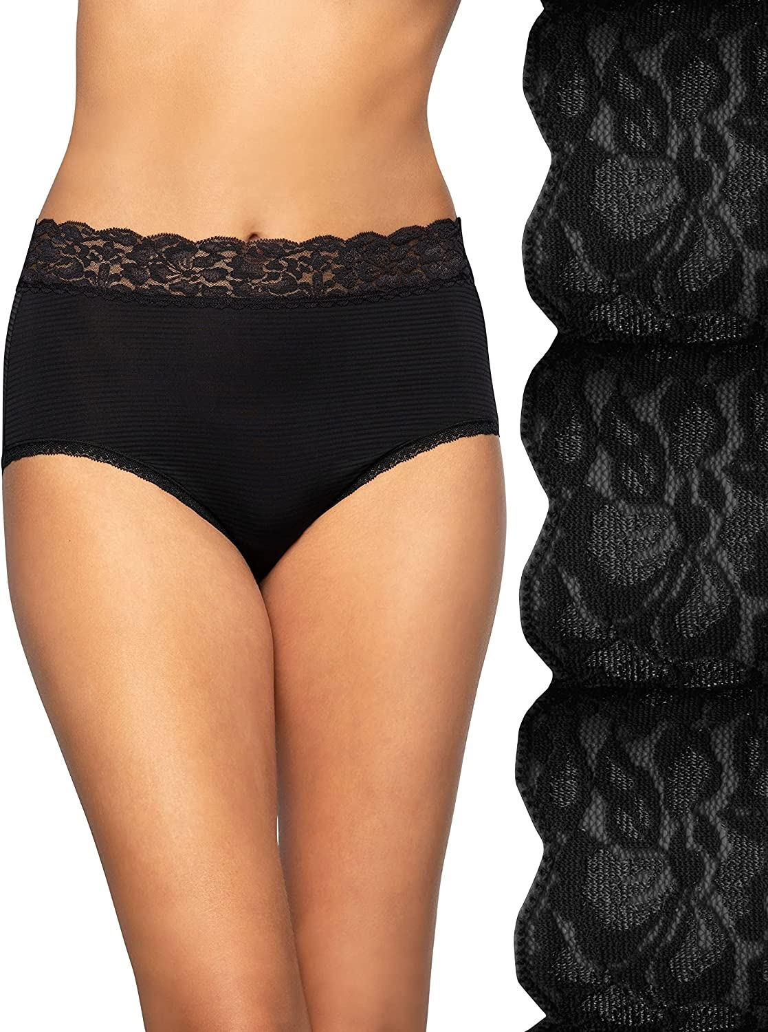 Vanity Fair Women'S Flattering Lace Panties Apparel & Accessories > Clothing > Underwear & Socks > Underwear Vanity Fair Brief - 3 Pack - Black/Black/Black Stripe Brief 6