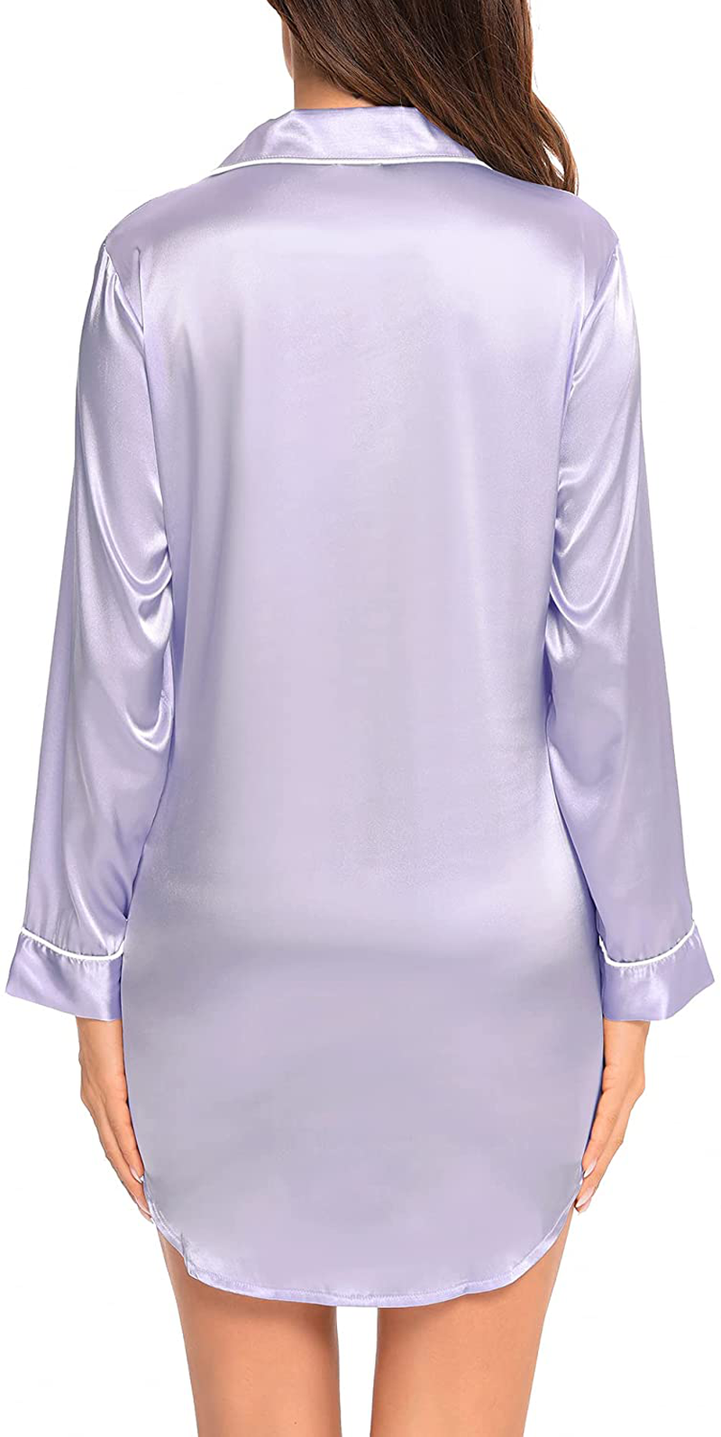 SWOMOG Women'S Satin Sleep Shirt Long Sleeve Sleepwear Silk Nightshirt Button down Pajama Top Apparel & Accessories > Clothing > Sleepwear & Loungewear > Nightgowns Kylie Max
