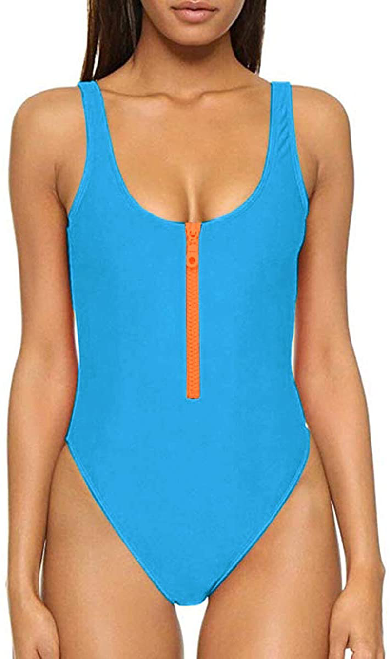 CHYRII Women Sexy Zipper Front Low Back High Cut One Piece Swimsuit Bathing Suit Apparel & Accessories > Clothing > Swimwear Kylie Max