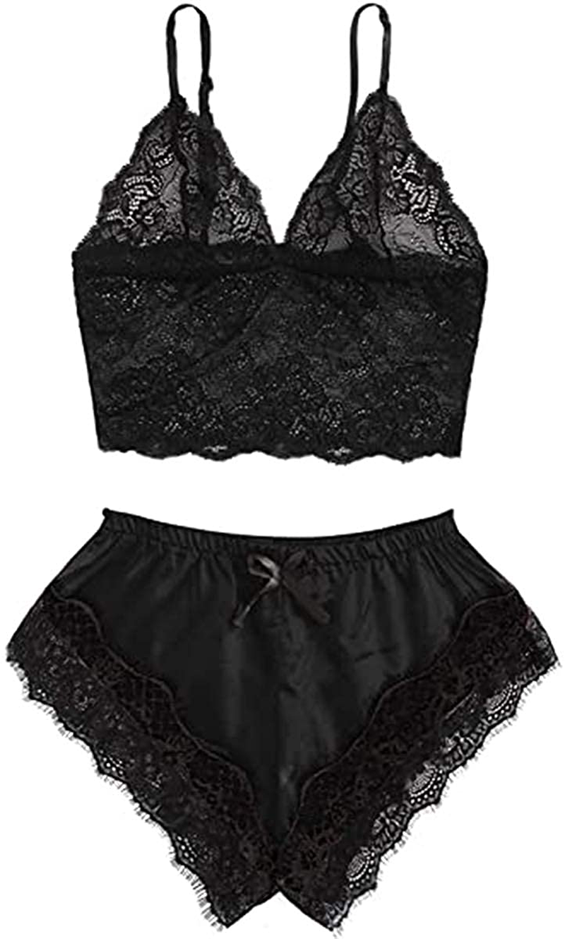 Roselux Women Sexy Lace Lingerie Pajama Set Lace Cami Top with Panties Sleepwear 2 Piece Outfits Nightwear Apparel & Accessories > Clothing > Sleepwear & Loungewear Kylie Max