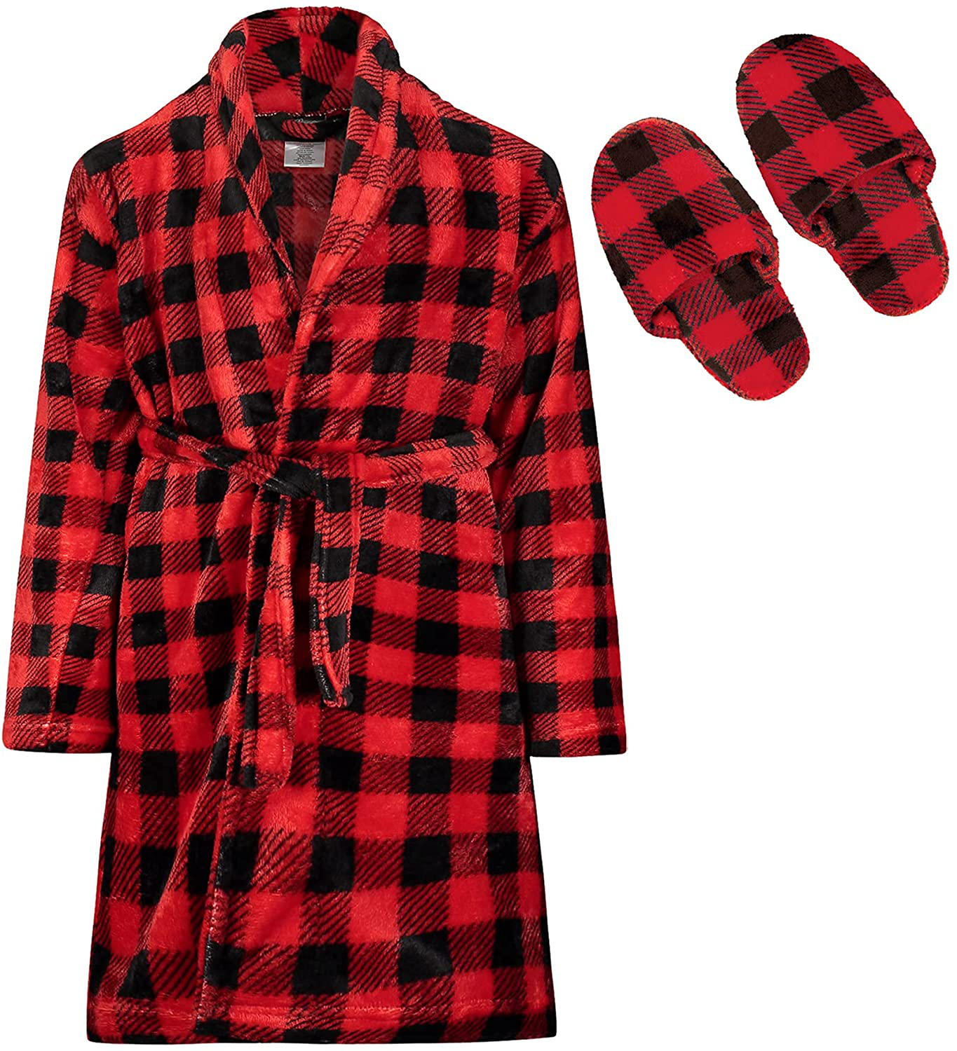 Sleep on It Boys 2-Piece Fleece Robe Set Shawl Collar Belted Bath-Robes with Matching Slippers Youth Sleepwear Apparel & Accessories > Clothing > Sleepwear & Loungewear > Robes Kylie Max
