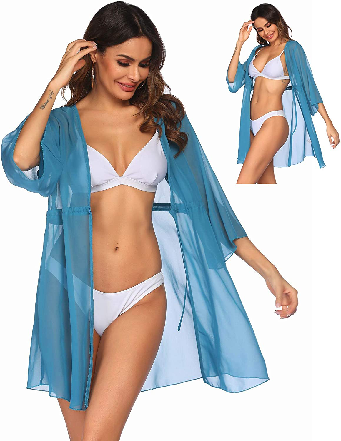 Ekouaer Cover up Women Bathing Suit Coverups Short Swim Cardigan Chiffon Pool Kimino Sheer Bikini Beachdress Apparel & Accessories > Clothing > Swimwear Kylie Max