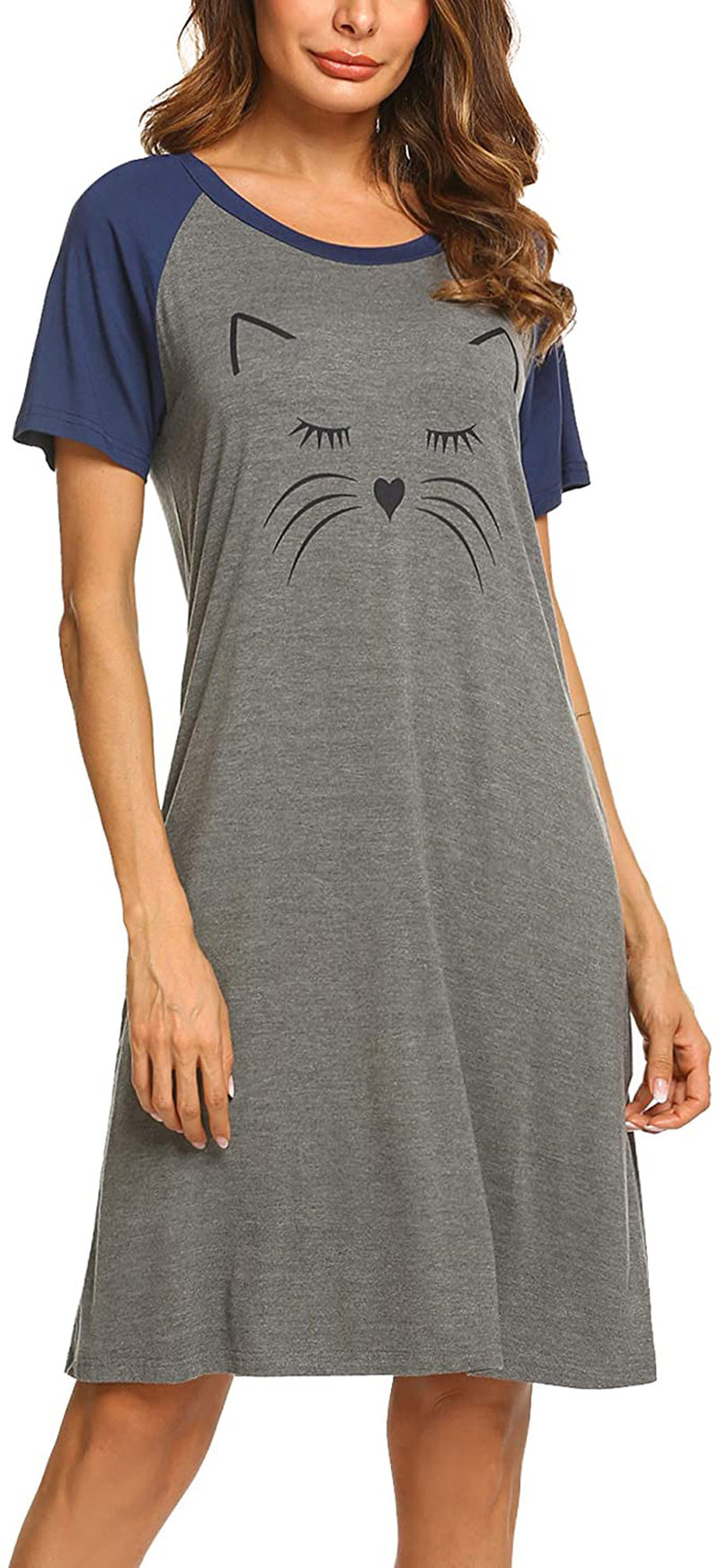 Ekouaer Womens Nightgowns Short Sleeve Nightshirts Printed Sleepwear Soft Sleep Shirts S-3XL Apparel & Accessories > Clothing > Sleepwear & Loungewear > Nightgowns Kylie Max