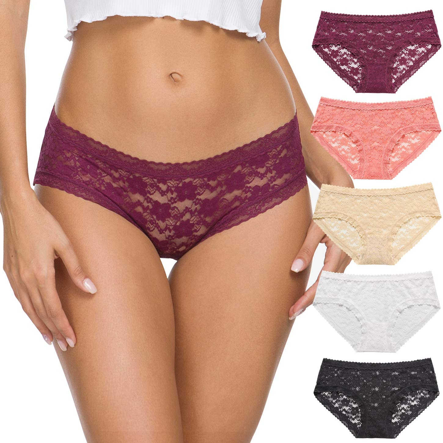 Wealurre Womens Underwear Lace Sexy Panties Bikini Panty for Women Seamless Hipster Pack Apparel & Accessories > Clothing > Underwear & Socks > Underwear Wealurre B/W/a/Wi/Pum Large