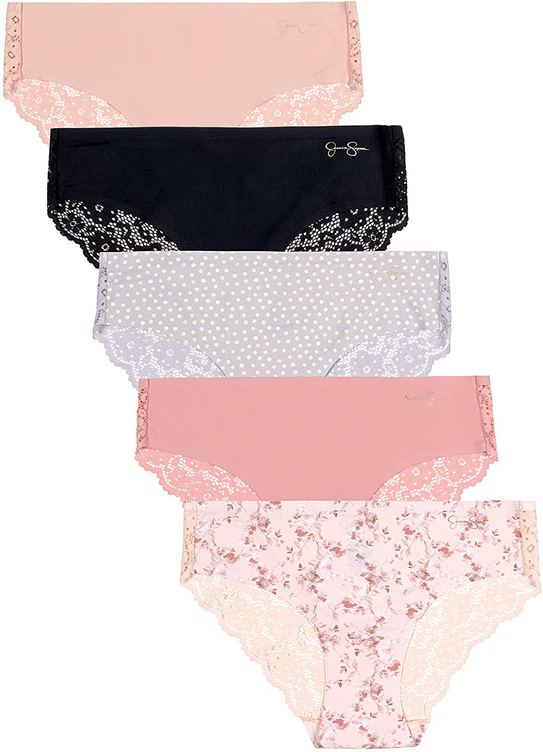 Jessica Simpson Women'S Underwear - Seamless Hipster Briefs (3/5/6 Pack) Apparel & Accessories > Clothing > Underwear & Socks > Underwear Jessica Simpson (5-pack) Floral Print/Blush/Dot Print/Black/Rose Large