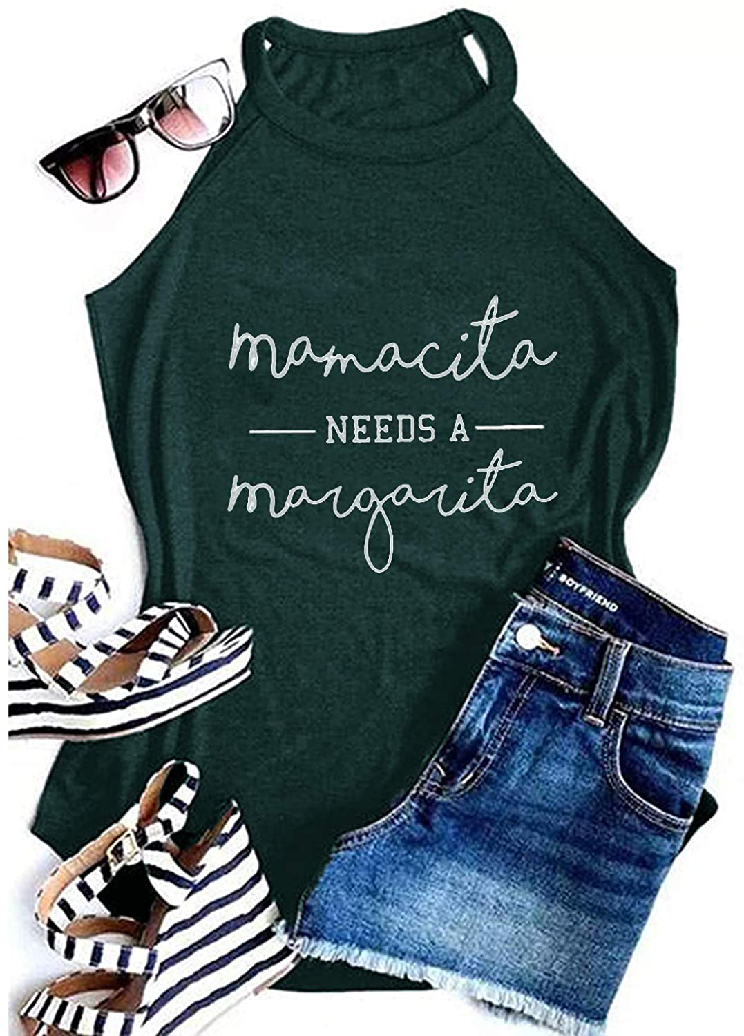 Mamacita Needs a Margarita Women Funny Shirts Workout Tops Graphic Beach Holiday Outfit Tees Apparel & Accessories > Clothing > Activewear Kylie Max