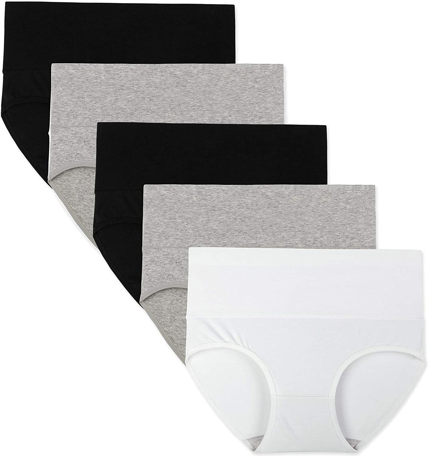 INNERSY Womens High Waisted Underwear Cotton Panties Regular & plus Size 5-Pack Apparel & Accessories > Clothing > Underwear & Socks > Underwear INNERSY Black-white-gray Small