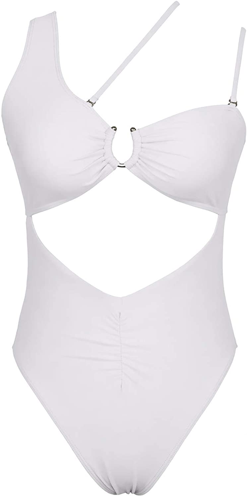 QINSEN Womens One Shoulder Cutout Ruched Back High Cut Monokini One Piece Swimsuit Apparel & Accessories > Clothing > Swimwear Kylie Max