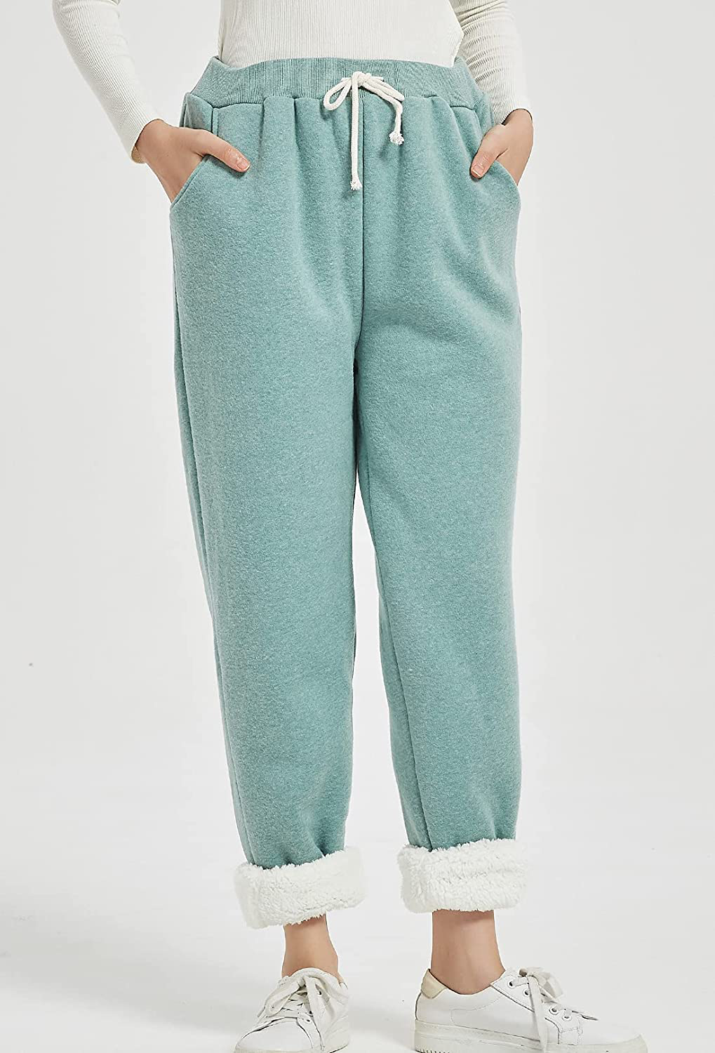 Flygo Women'S Winter Warm Fleece Joggers Pants Sherpa Lined Athletic Active Sweatpants Apparel & Accessories > Clothing > Activewear Kylie Max
