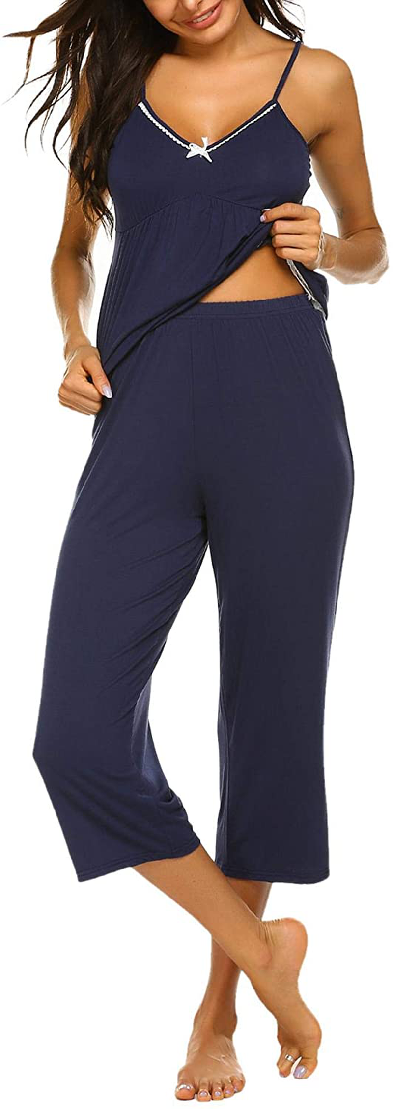 Ekouaer Womens Pajamas Set V-Neck Cami Top and Capris Pants Sleepwear Pjs Set S-XXL Apparel & Accessories > Clothing > Sleepwear & Loungewear Kylie Max