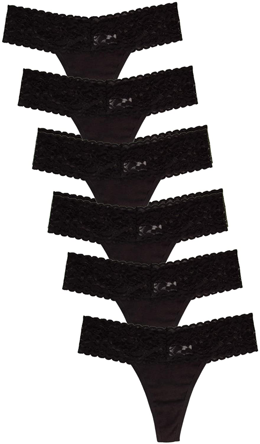 Jo & Bette (6 Pack) Cotton Womens Thong Underwear Lace Trim Soft Sexy Lingerie Panties Set Apparel & Accessories > Clothing > Underwear & Socks > Underwear Jo & Bette Black Medium