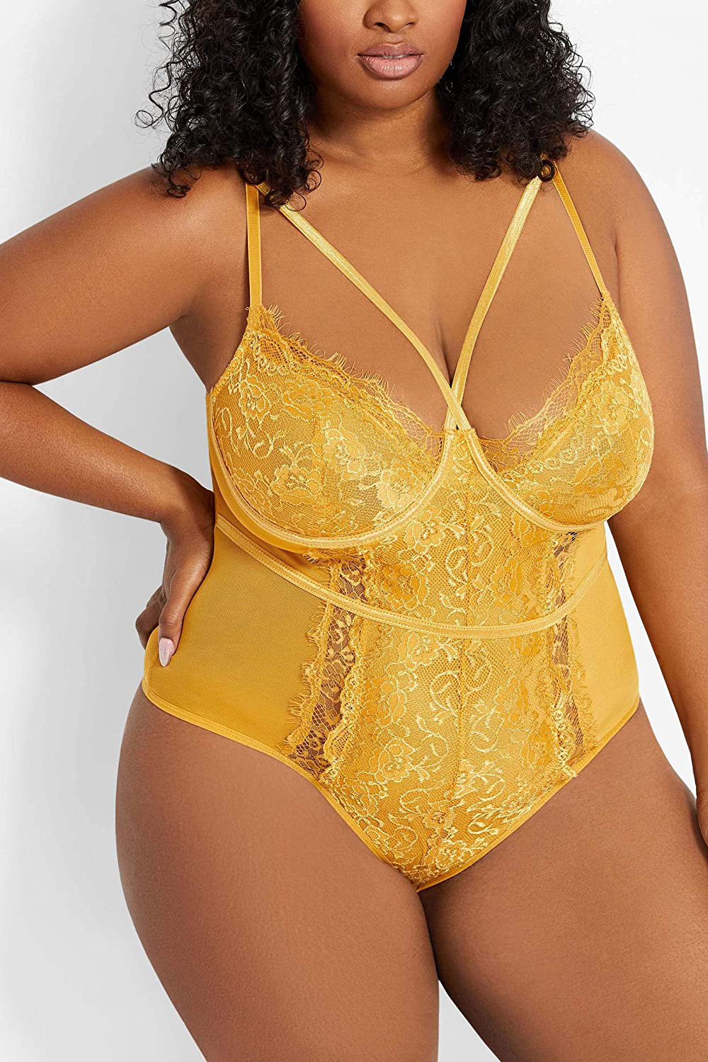 Aranmei Women's Sexy Eyelash Lace bodysuit Snap Crotch Teddy Lingerie Apparel & Accessories > Clothing > Underwear & Socks > Lingerie Aranmei