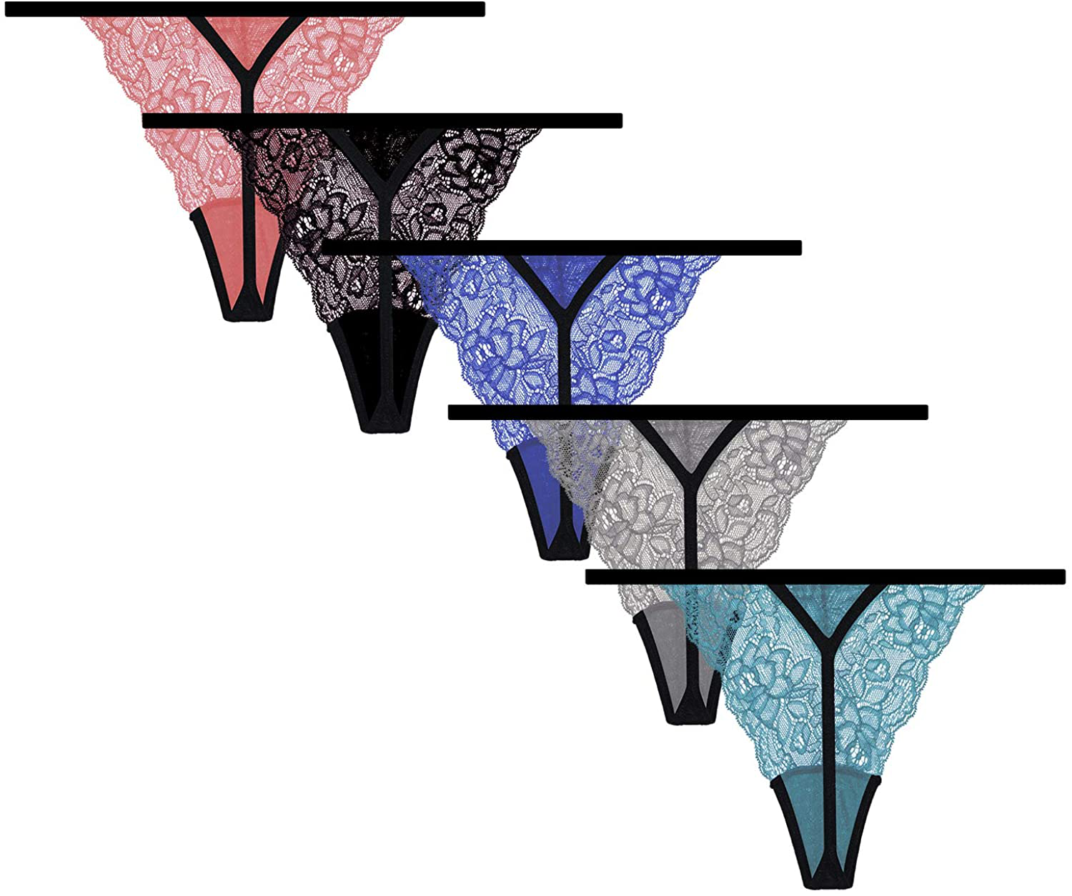 Women's Lace Thongs, T Back Low Waist See Through Panties Sexy Seamless V-Shape Design Lace Thongs for Women Apparel & Accessories > Clothing > Underwear & Socks > Underwear Delcroix