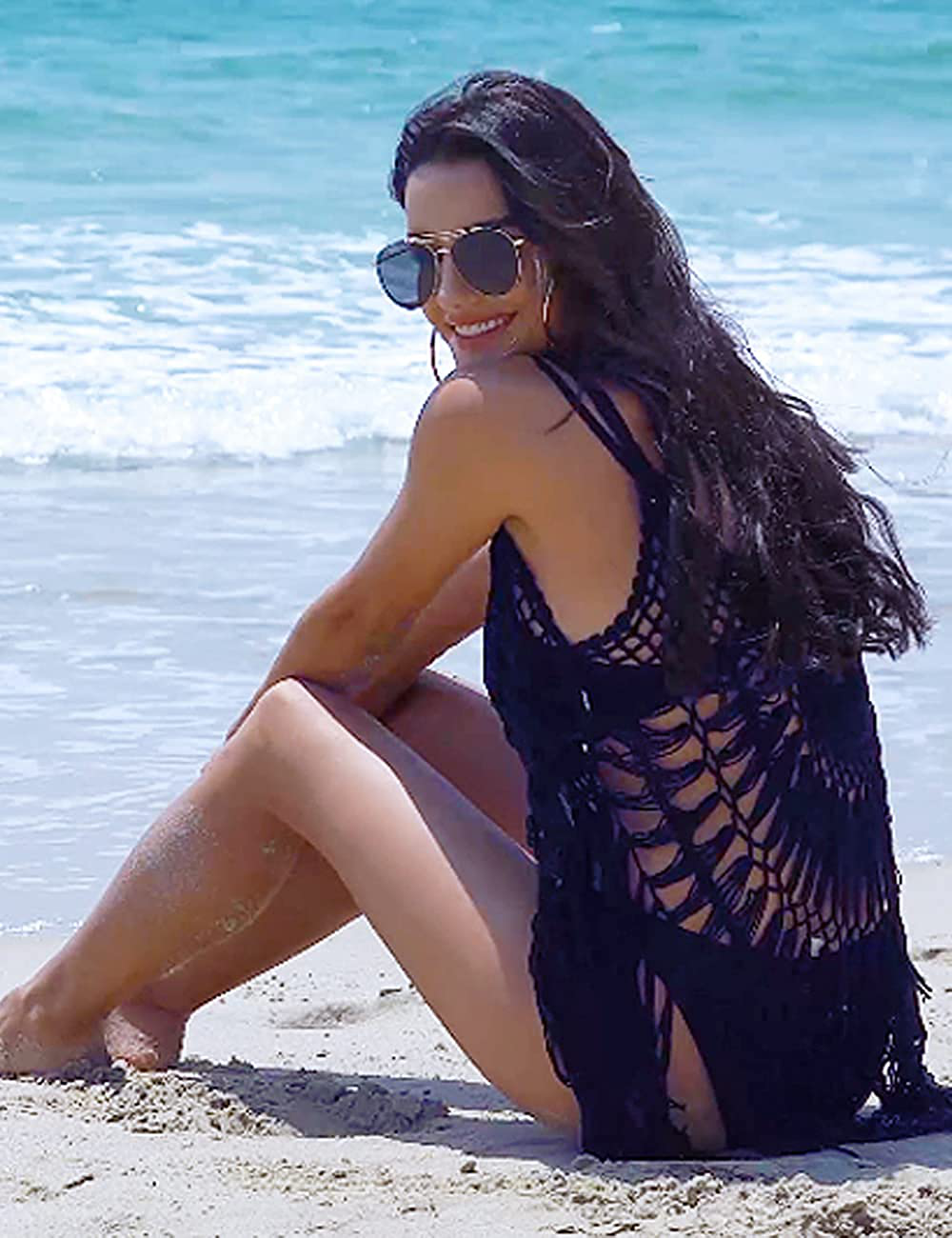 Ekouaer Beach Swimsuit Cover up Women Crochet Bikini Coverups Summer Pool Swimwear Tassel Dress Apparel & Accessories > Clothing > Swimwear Kylie Max