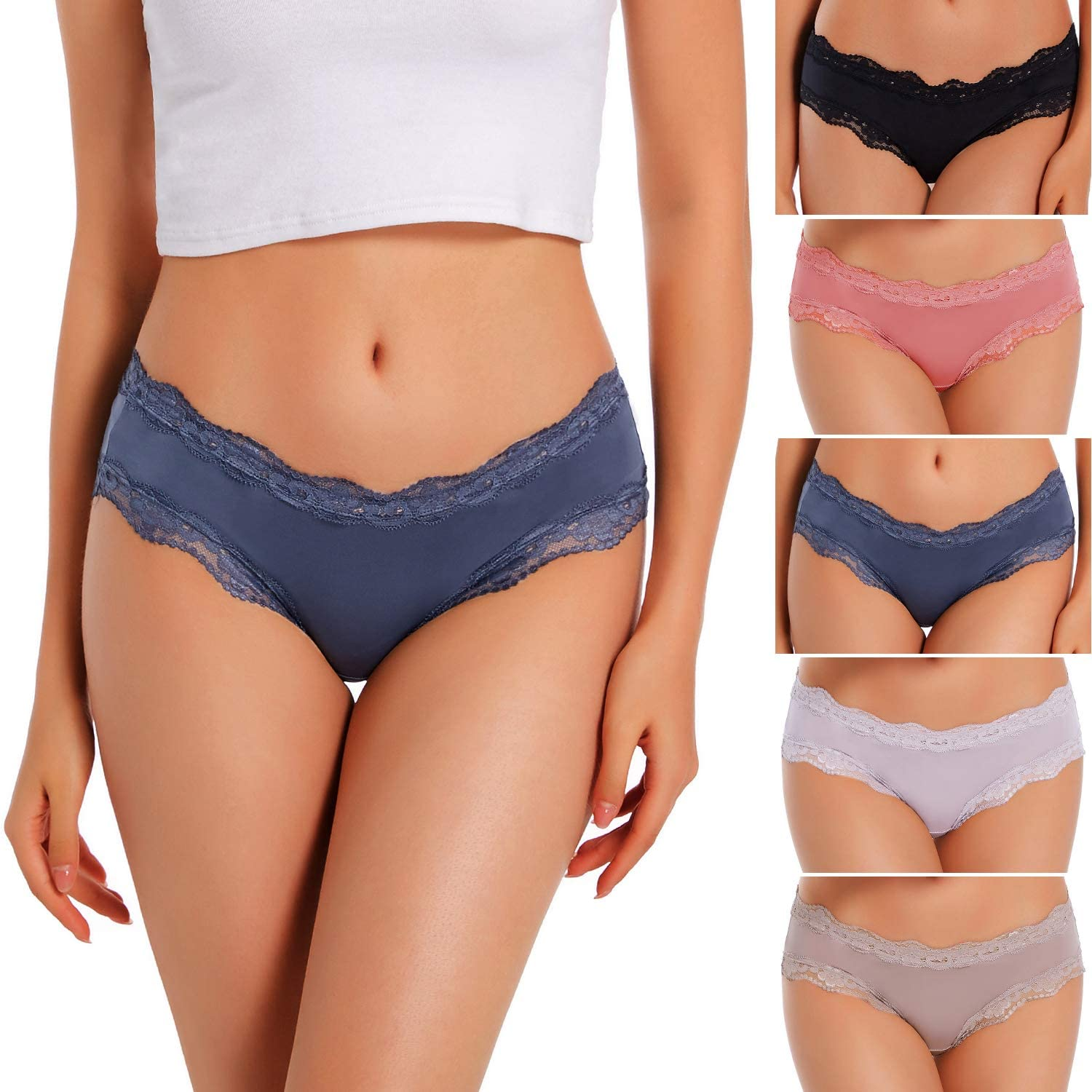 VEENXTHA Womens Underwear Hipster Panties 5 Pack Smooth Stretch Microfiber Briefs Apparel & Accessories > Clothing > Underwear & Socks > Underwear VEENXTHA Assorted of Color a X-Large