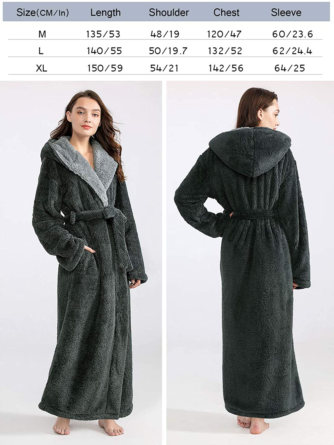 Robes for Women with Hood Long Soft Warm Full Length Sleepwear Luxurious Plush Fleece Winter Ladies Robes Apparel & Accessories > Clothing > Sleepwear & Loungewear > Robes Kylie Max