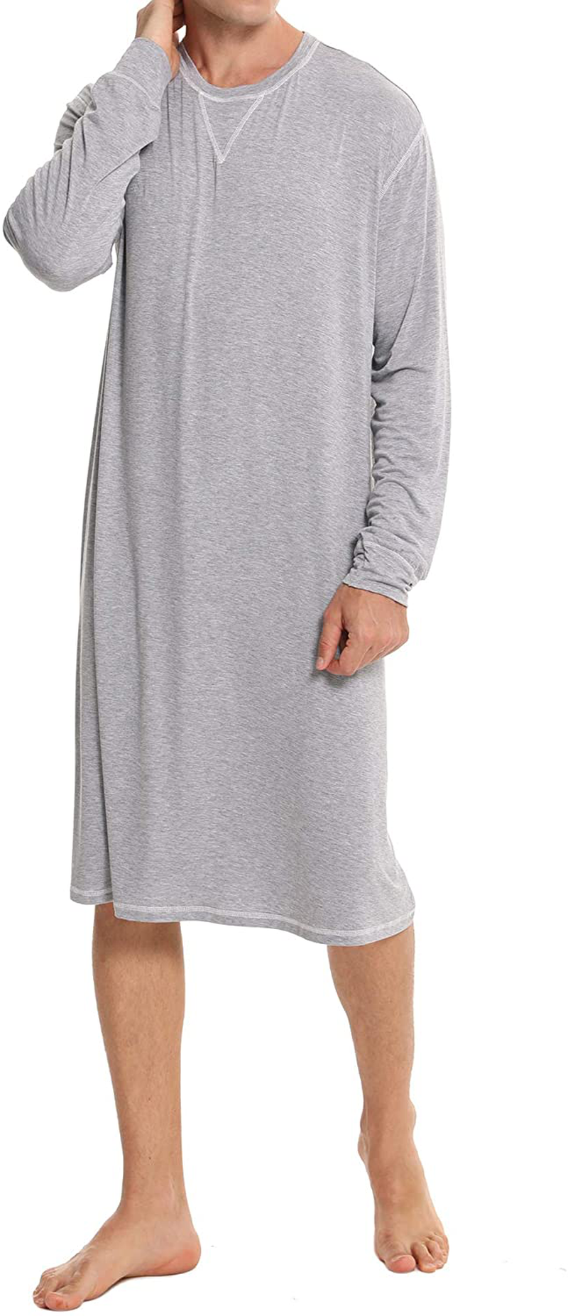 SWOMOG Men'S Nightshirt Long Sleeve Crewneck Modal Nightgown Loose Comfy Sleep Shirt Apparel & Accessories > Clothing > Sleepwear & Loungewear > Nightgowns Kylie Max