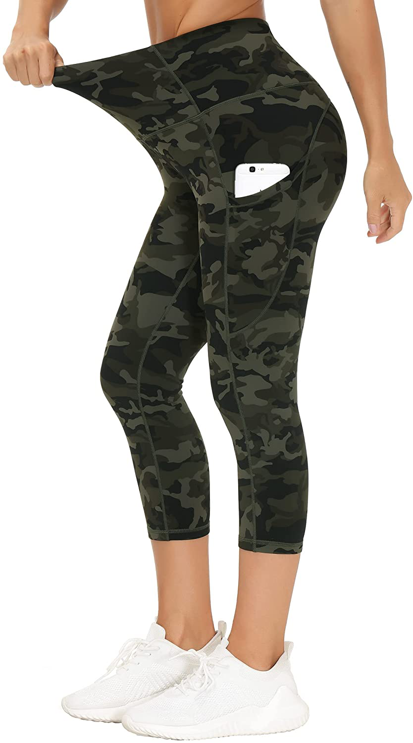 THE GYM PEOPLE Thick High Waist Yoga Pants with Pockets, Tummy Control Workout Running Yoga Leggings for Women Apparel & Accessories > Clothing > Activewear THE GYM PEOPLE Z- Capris Green Camo Large