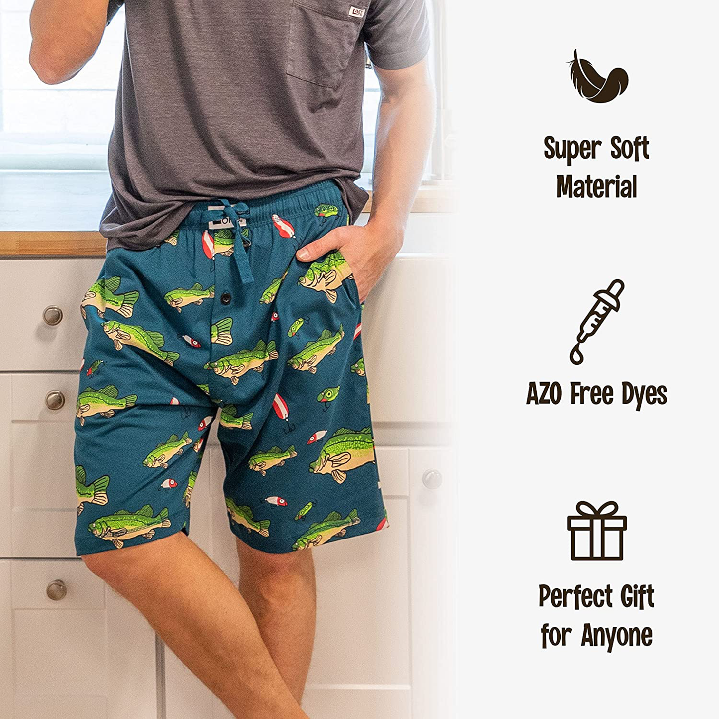 Lazy One Pajama Shorts for Men, Men'S Separate Bottoms, Cotton Loungewear Apparel & Accessories > Clothing > Sleepwear & Loungewear > Pajamas Kylie Max