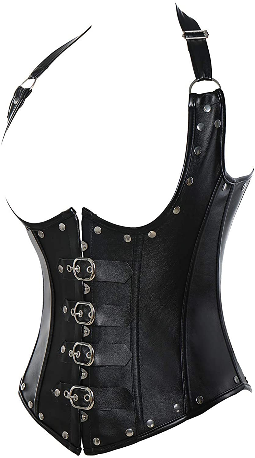Blidece Women'S Fashion PU Leather Halter Shoulder Straps Underbust Corset Top Apparel & Accessories > Clothing > Underwear & Socks > Lingerie Blidece