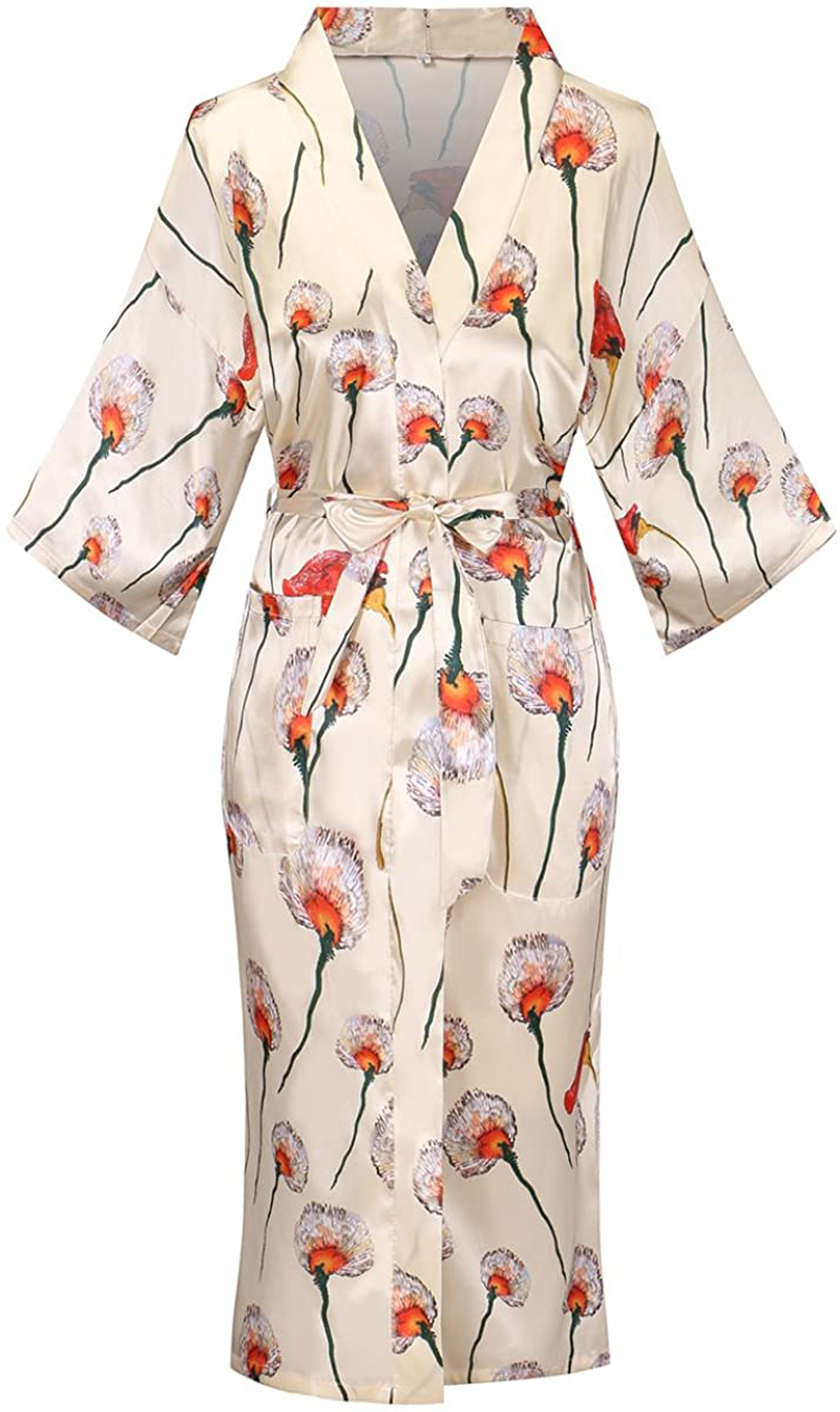 Dandychic Women'S Kimono Robes Lightweight Imitation Silk Sleepwear Long Lightweight Nightgown for Women Apparel & Accessories > Clothing > Sleepwear & Loungewear > Robes DandyChic Dandelion Small