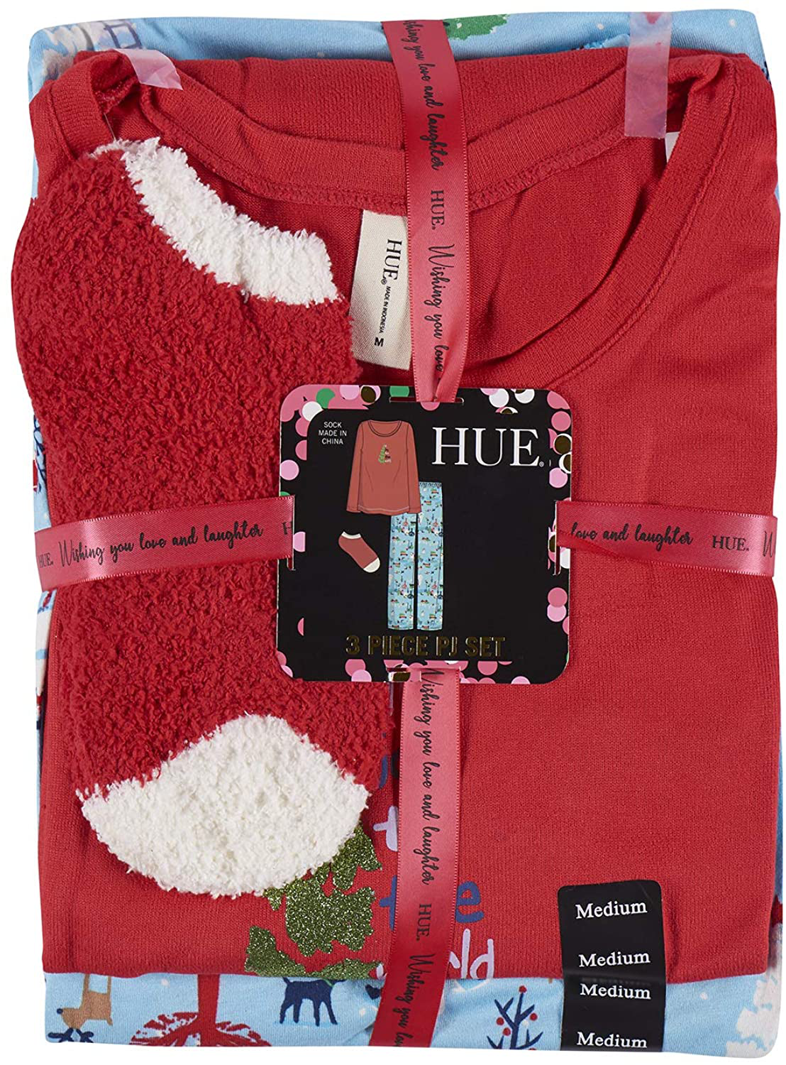 HUE Women's Printed Knit Tee and Pant 3 Piece Pajama Set Apparel & Accessories > Clothing > Sleepwear & Loungewear > Pajamas HUE