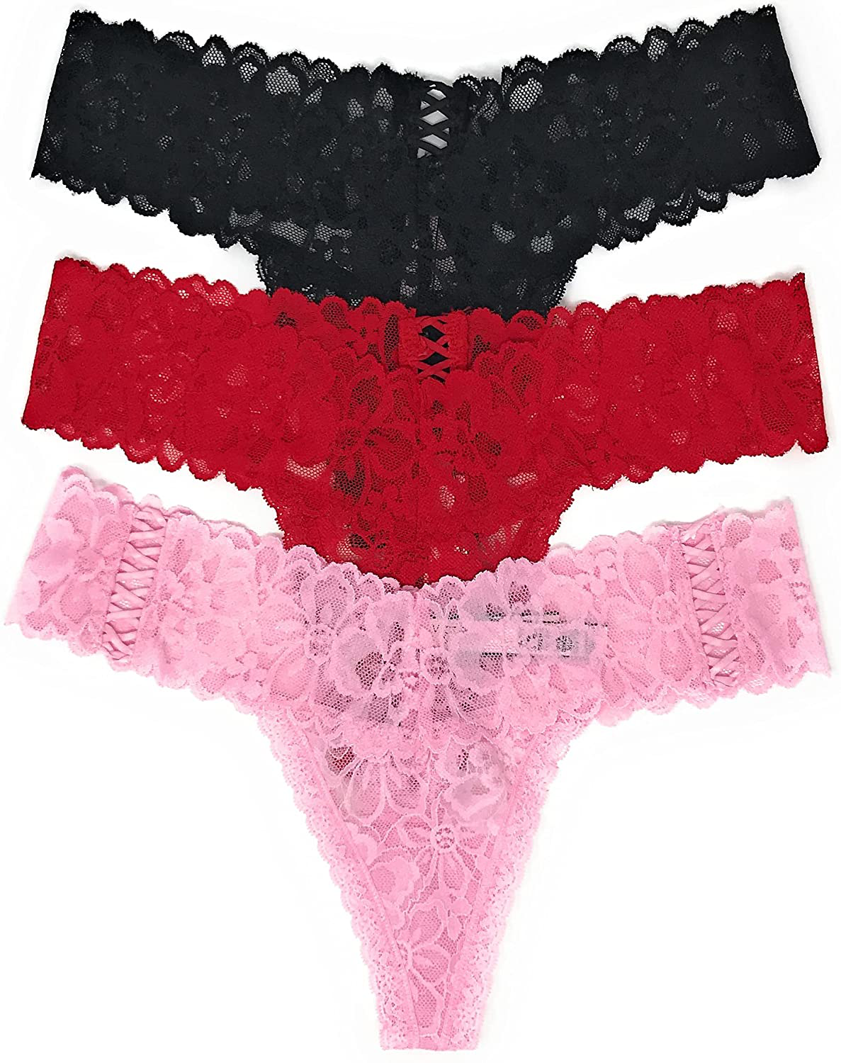 Victoria's Secret The Lacie Thong Panty Set of 3 Apparel & Accessories > Clothing > Underwear & Socks > Underwear Victoria's Secret Black Cross / Red Cross / Light Pink Cross X-Large