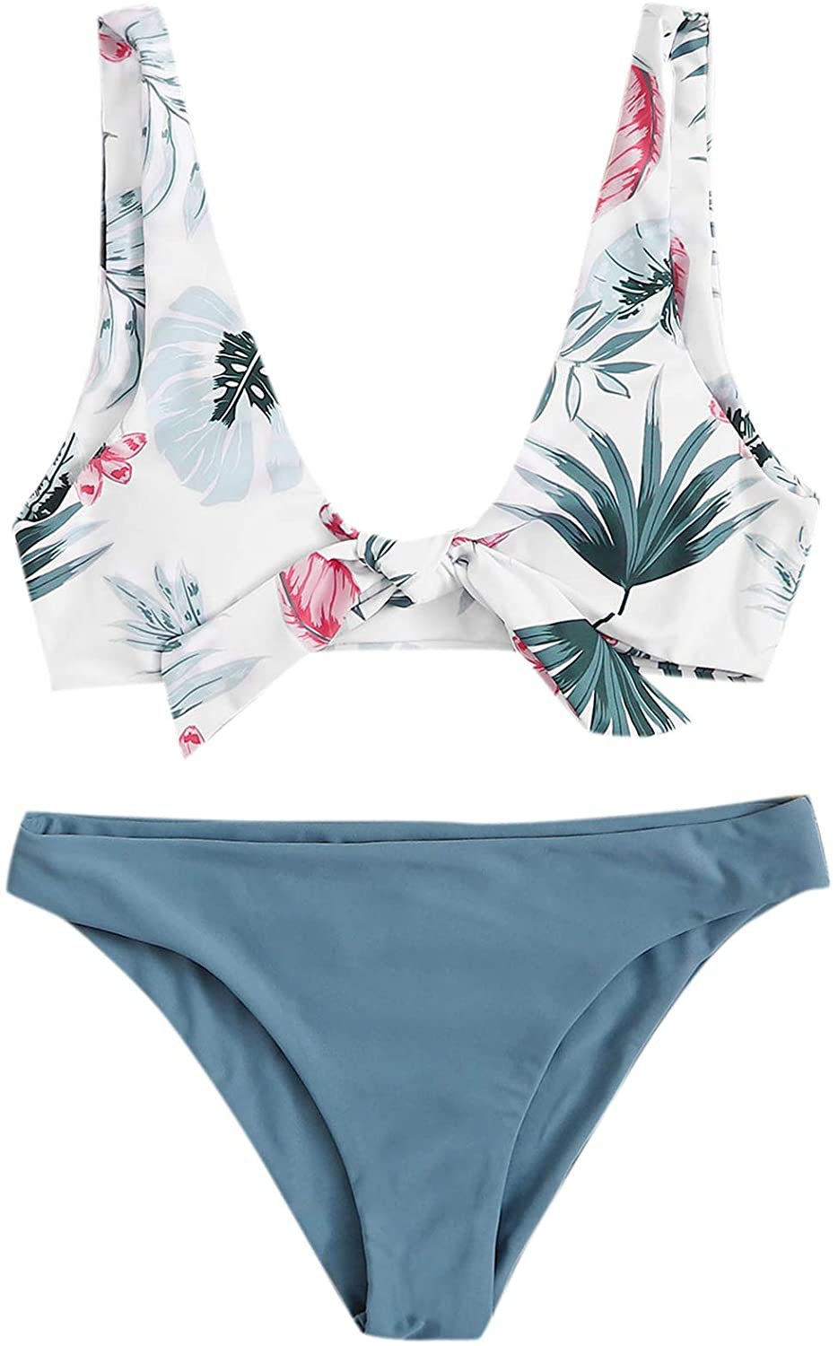 SweatyRocks Women's Sexy Bikini Swimsuit Tie Knot Front Leopard Print Swimwear Set Apparel & Accessories > Clothing > Swimwear SweatyRocks Floral Blue Medium