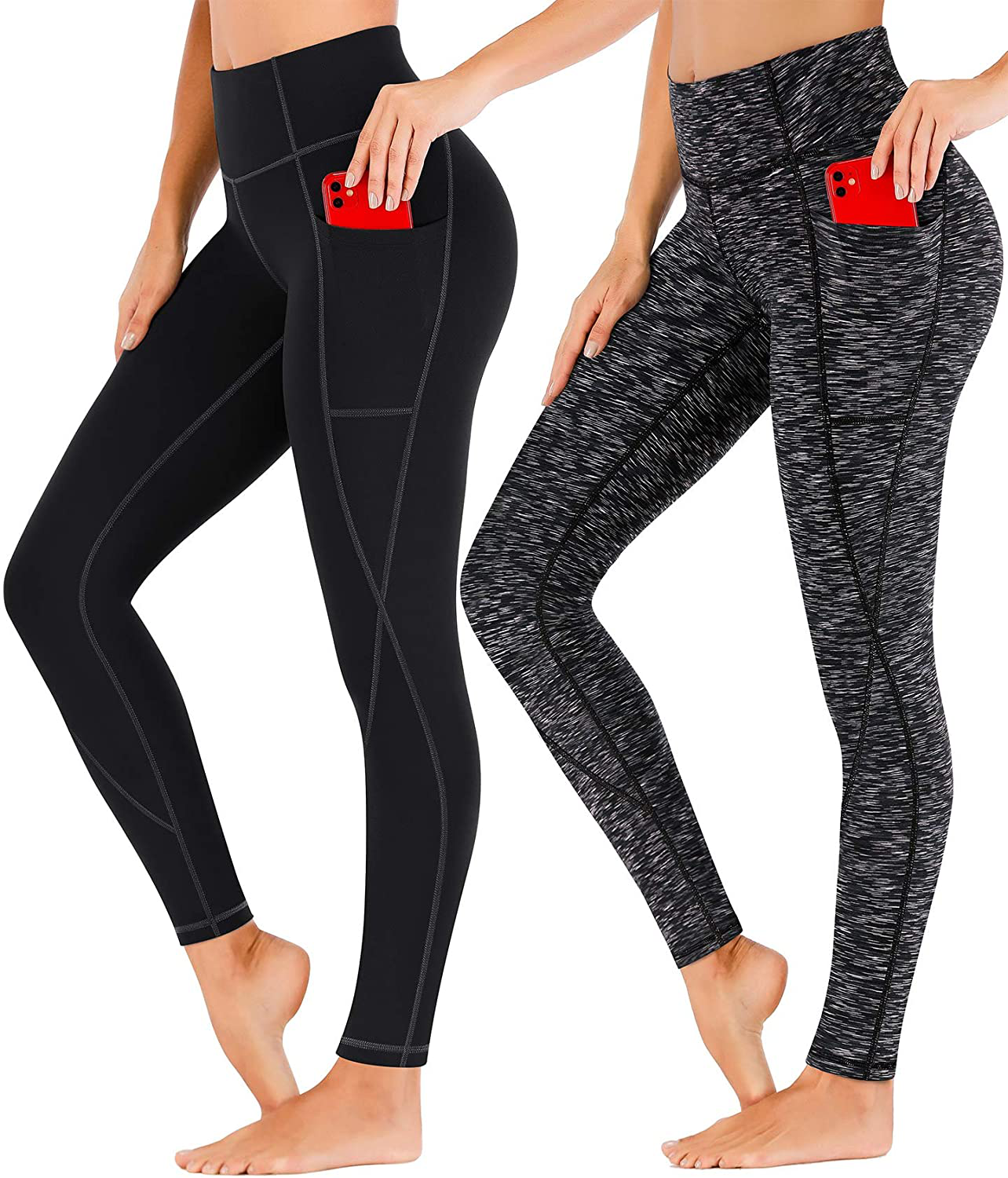 Heathyoga Yoga Pants for Women with Pockets High Waisted Leggings with Pockets for Women Workout Leggings for Women Apparel & Accessories > Clothing > Activewear Heathyoga 2 Pack Black&space Dye Black Small