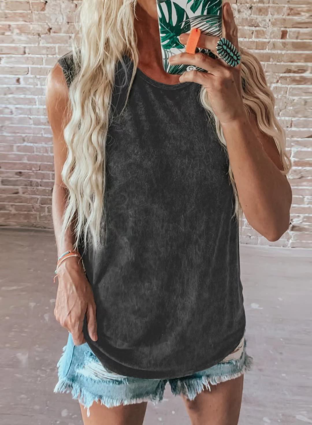 Dokotoo Womens Crew Neck Tank Tops Summer Leopard Detail Print Top Casual Cami Shirts Blouses S-XXL Apparel & Accessories > Clothing > Activewear Kylie Max