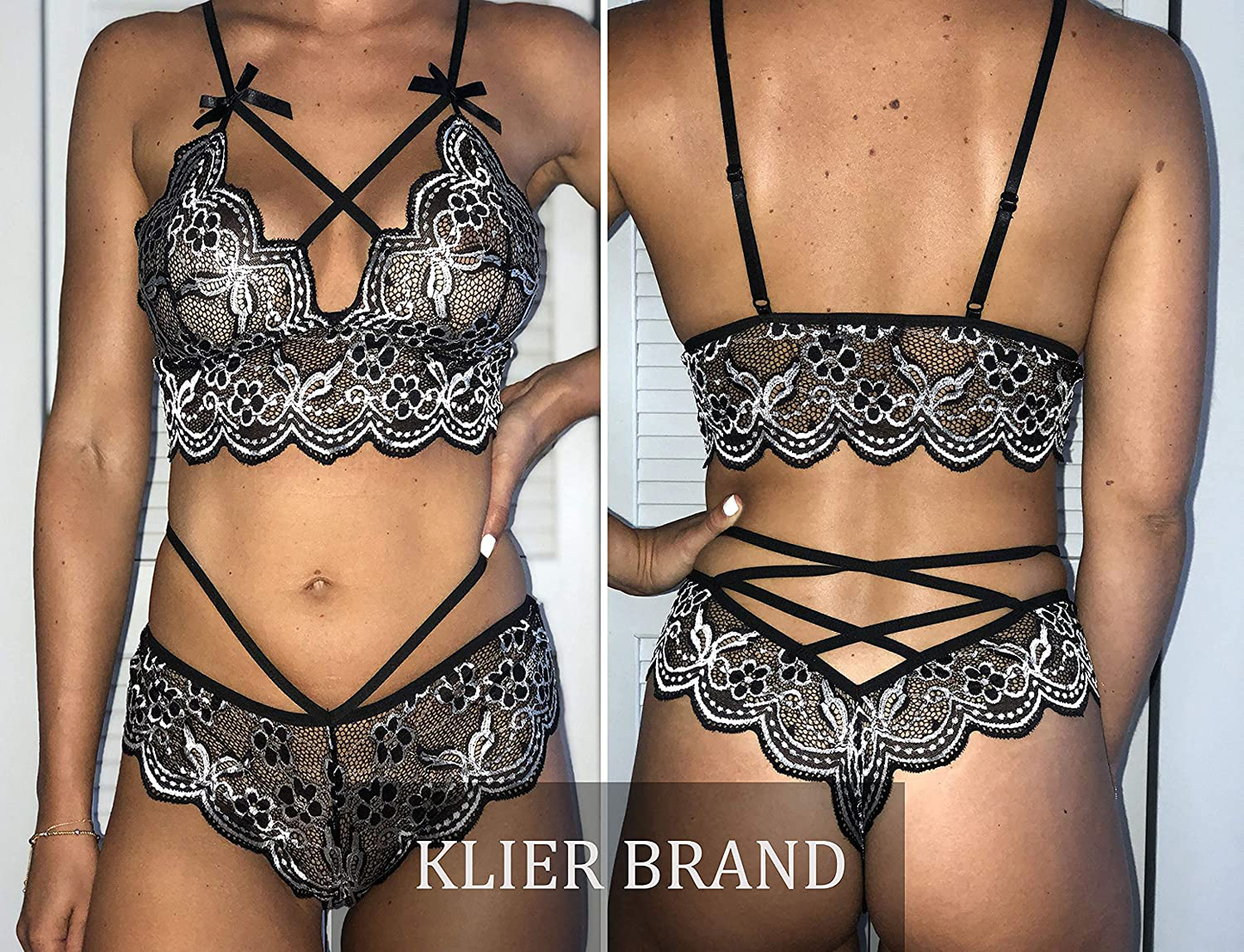 klier Women Sexy Lingerie Set Lace Bra and Panty Sets 2 Piece Strappy Babydoll Bodysuit Apparel & Accessories > Clothing > Underwear & Socks > Lingerie klier