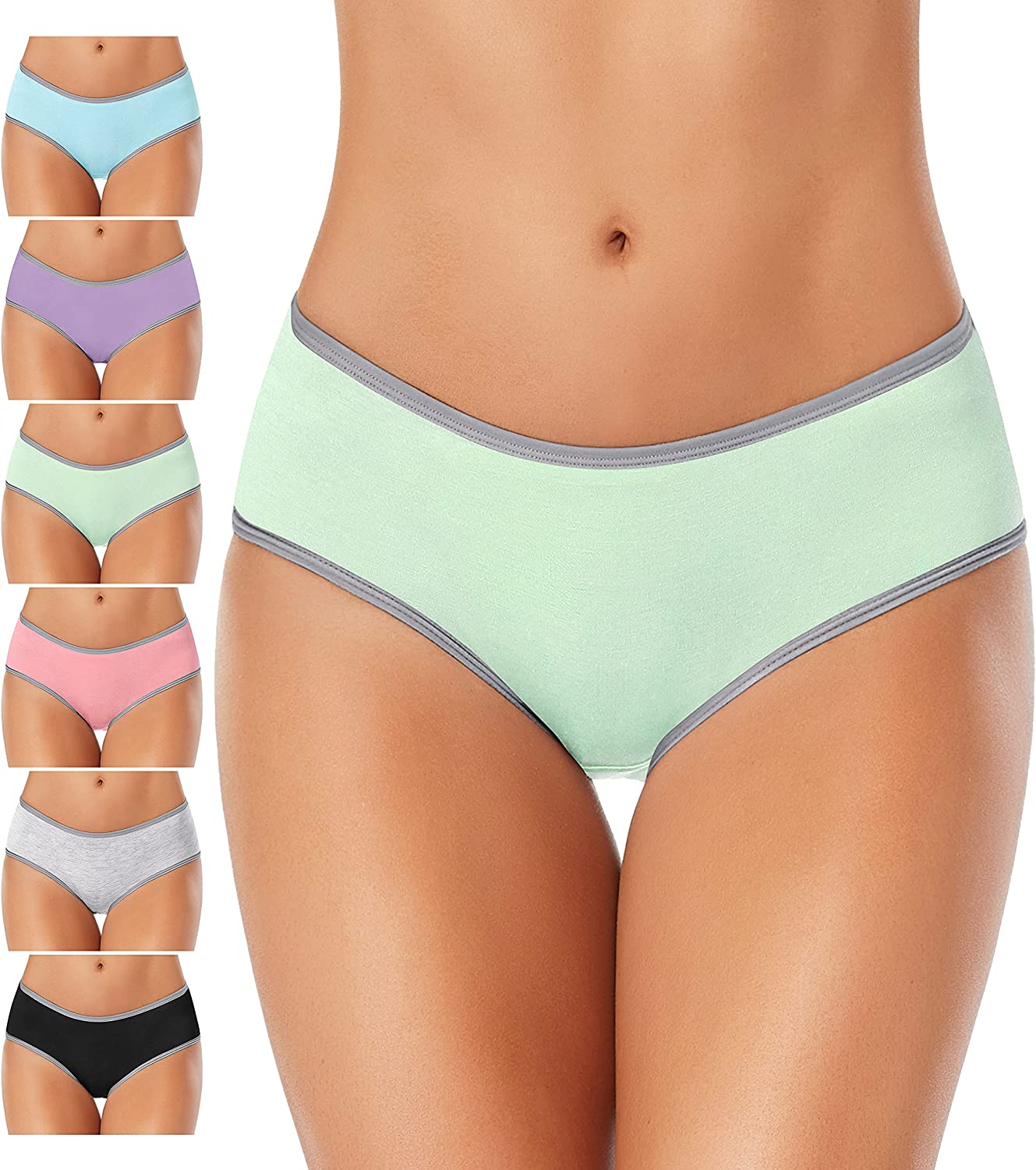 Cotton Full Coverage Underwear Womens Panties No Ride up Hipster Soft Breathable Stretch Bikini Ladies Briefs 6 Pack Apparel & Accessories > Clothing > Underwear & Socks > Underwear DUKAWA 6 Pack Multicolored-c XX-Large