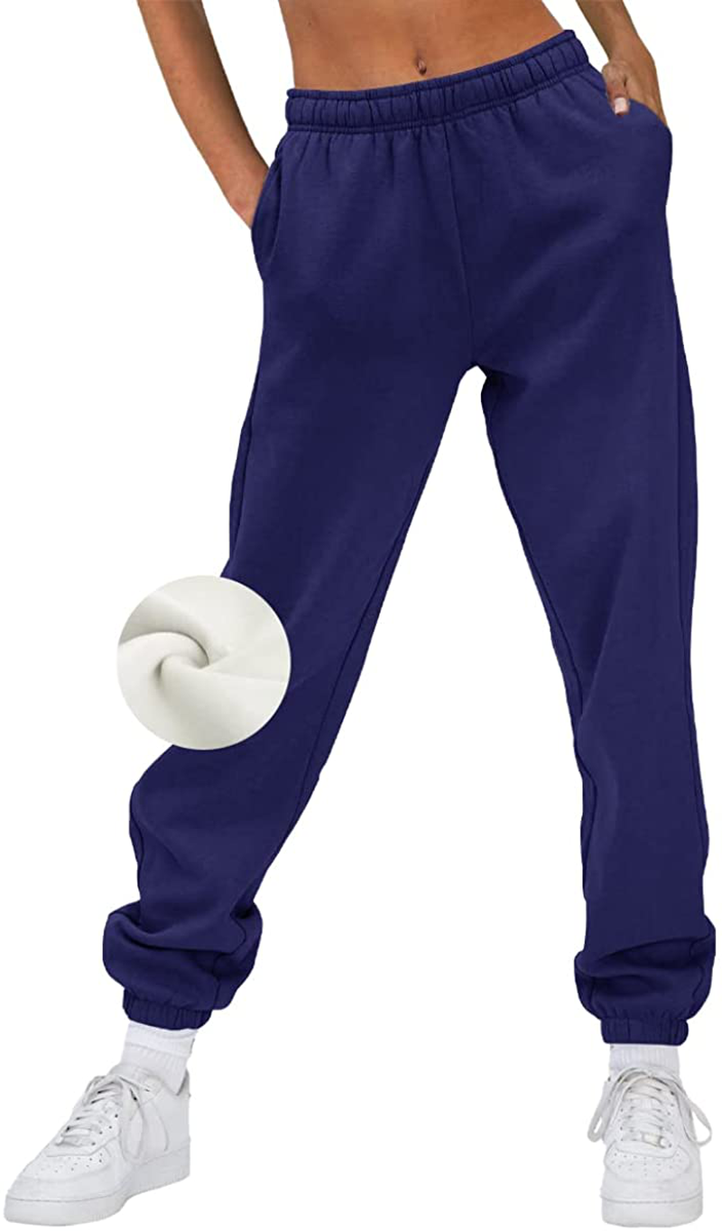 AUTOMET Women’S Winter Baggy Fleece Sweatpants High Waisted Joggers Pants Athletic Lounge Leggings with Pockets Apparel & Accessories > Clothing > Activewear Kylie Max